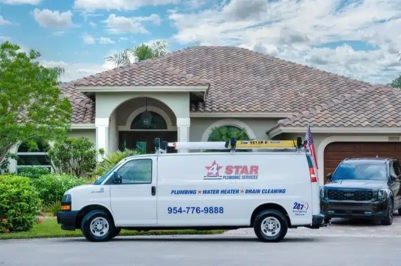 4 star plumbing services van in front of a fort lauderdale florida home