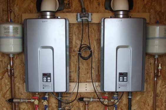 Tankless Hot Water Heaters against wall