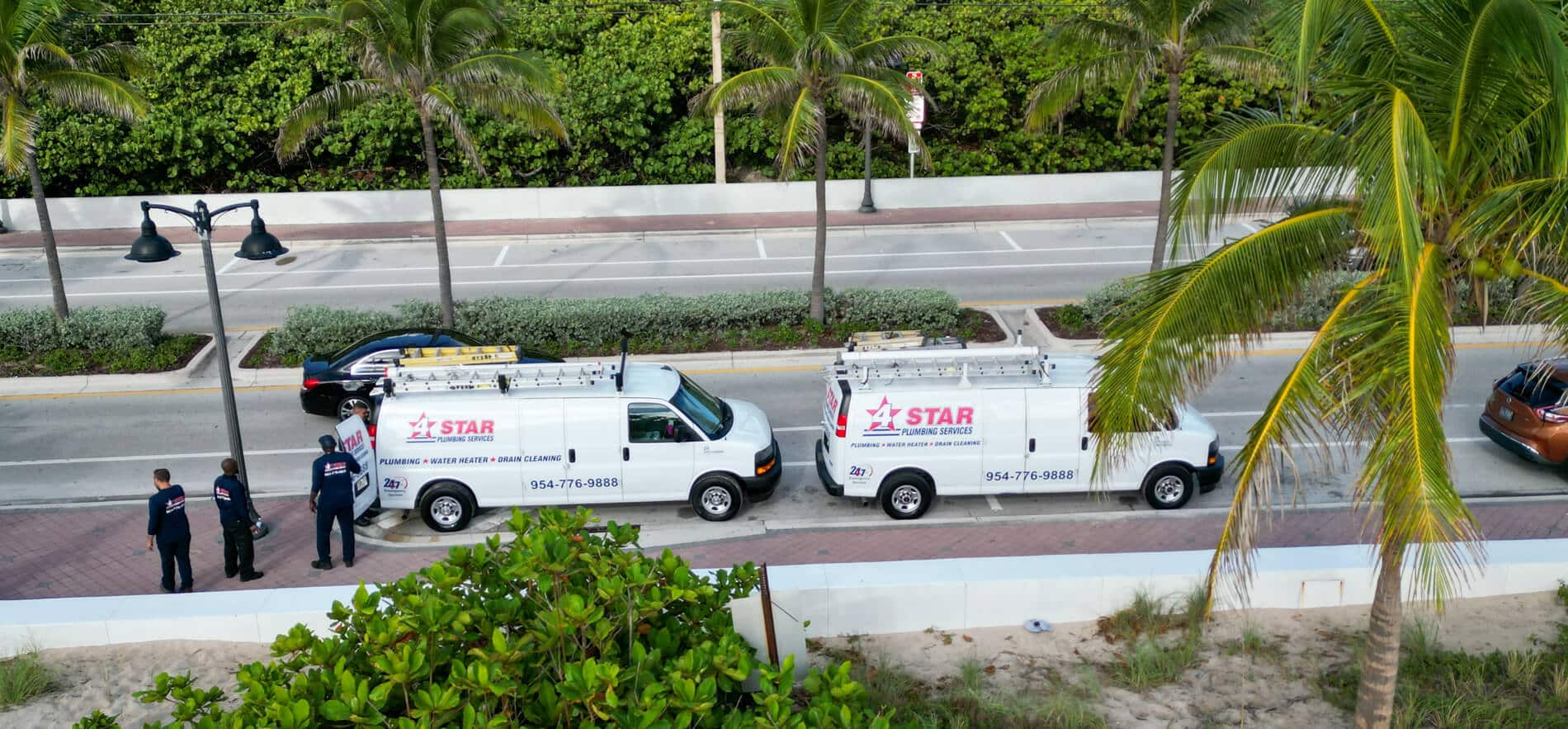 aerial view of 4 star plumbing vans