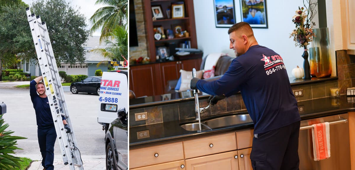 collage of 4 star plumbers at a home