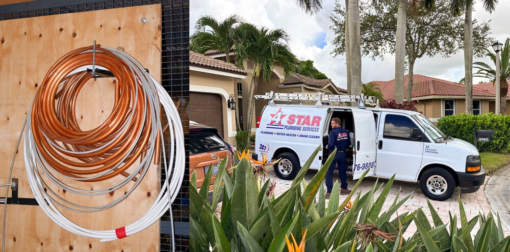 pool tech getting tools from van and material for pool heating repair