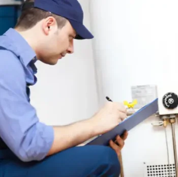 plumber performing check on hot water heater tanks