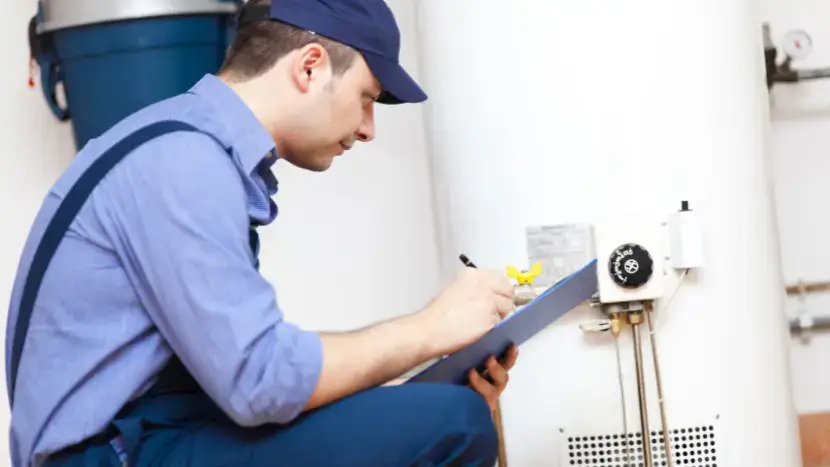 plumber performing check on hot water heater tanks